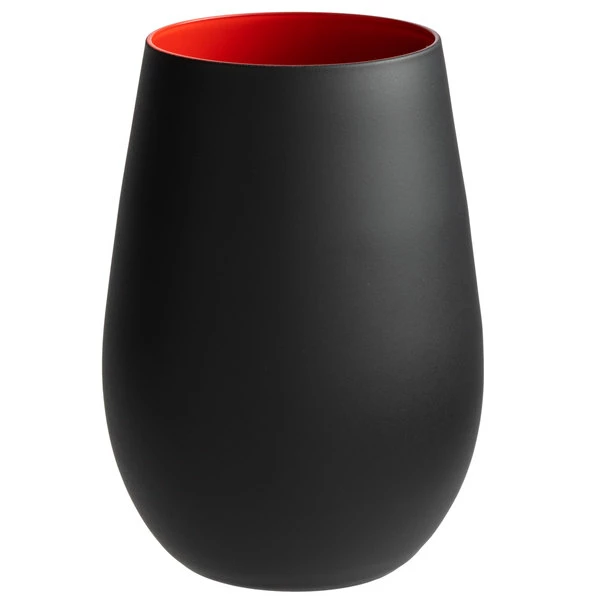 Stolzle 3520012T/2461 Glisten 16.5 Oz. Matte Black/Red Stemless Wine Glass / Tumbler - 6/Case 2 Stolzle 3520012T/2461 Glisten 16.5 Oz. Matte Black/Red Stemless Wine Glass / Tumbler - 6/Case - Image 2