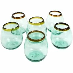 Kalalou 18 Oz. Recycled Stemless Wine Glass With Amber Rim - 6/Case